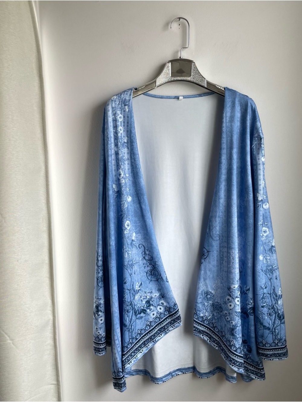 Light Blue Floral Tunic-Cover up-Wrap-Kimono size XL